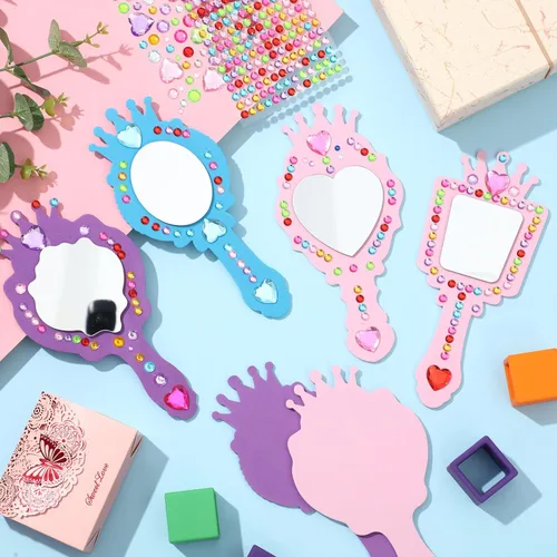 Miniatura 5 de Liliful Paquete de 12 kits de espejo de espuma princesa, decora tus propios espejos de princesa, suministros para fiestas infantiles, juguetes