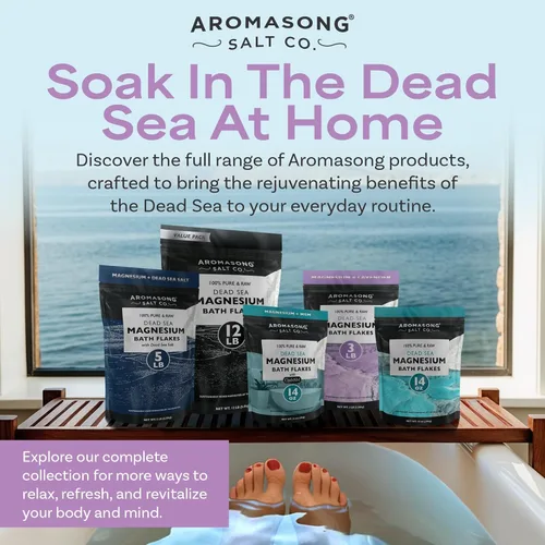 Miniatura 11 de Aromasong Copos de magnesio del mar muerto, paquete resellable de 12 libras con copos de magnesio de 3 libras con lavanda 100% natural