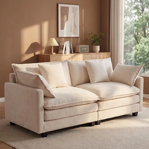 Juego de sofá de felpilla Cloud de 77 pulgadas con almohadas, sofá biplaza de asiento profundo para apartamentos, ahorro de espacio de 2 plazas con