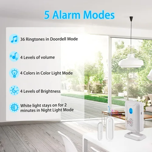 Miniatura 3 de Alarmas de puerta cuando se abre, GreenCYCLE - Campanillas de puerta cuando se abre la puerta con volumen ajustable de 4 niveles, rango de 600 pies