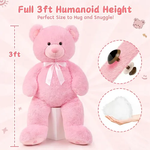 Miniatura 3 de MorisMos Oso de peluche gigante de 47 pulgadas Animal de peluche de 4 pies, Oso de peluche grande para baby shower, Regalos de oso de peluche