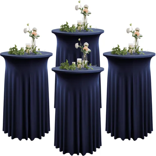 Miniatura 25 de Paquete de 4 manteles redondos de color azul bebé de 36 x 43 pulgadas, sin arrugas, elásticos, de elastano, para cóctel, fiesta, bar, boda