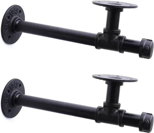 Miniatura 13 de Soportes de estante de tubo industrial de 3/4", soportes de estantería DIY de hierro negro montados en pared para colgar, soportes de tubería