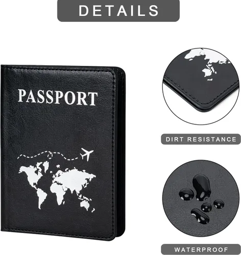 Miniatura 4 de Honmein 2 soportes para pasaporte, billetera ultradelgada para pasaporte, funda de pasaporte de piel sintética para mujeres y hombres
