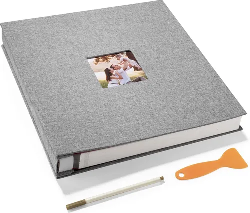 Miniatura 13 de HoneyTolly Álbum de fotos autoadhesivo para fotos de 4 x 6 imágenes, cubierta magnética de lino, 15 hojas/30 páginas en blanco para bodas Beige claro