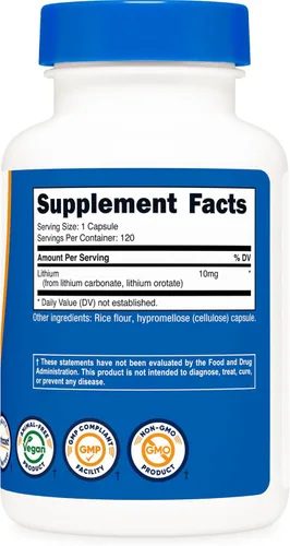 Miniatura 5 de Nutricost Orotato de litio (10 mg) 120 cápsulas - Suplemento de litio vegano, sin OMG, sin gluten