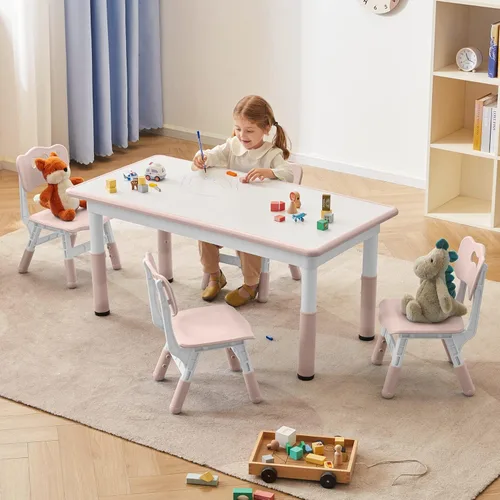 Miniatura 8 de DOREROOM Juego de Mesa y Sillas para Niños Pequeños para 4, 47.2''L x 23.6''A Juego de Mesa y Sillas de Estudio para Niños, Altura Ajustable, Beige