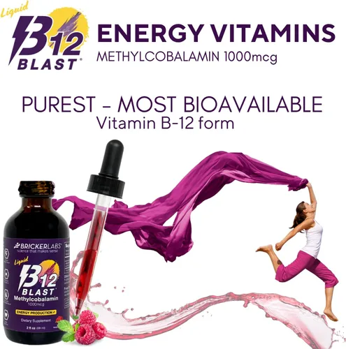 Miniatura 2 de Bricker Labs B12 Blast Metilcobalamina 1000mcg, vitaminas energéticas líquidas sublinguales de gran sabor - Vitaminas B12 veganas, energía sostenida