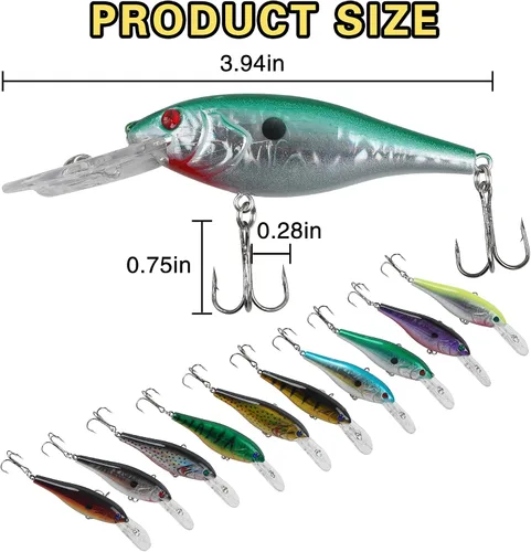 Miniatura 3 de Crankbait Minnow - Señuelos de pesca, 10 señuelos de agua superior con anzuelos agudos, cebos duros Swimbaits 3D ojos de pesca realistas cebo