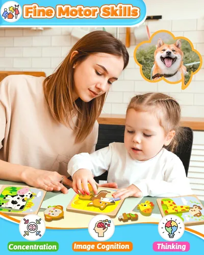 Miniatura 2 de Benresive Rompecabezas de madera para niños pequeños, 4 piezas de juguetes Montessori de animales para niños de 1 a 3 años, juguetes educativos