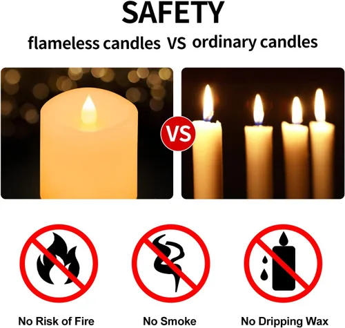 Miniatura 4 de Juego de 1 velas parpadeantes sin llama de 3 x 3, batería de 2 AA, 600 horas, velas parpadeantes con temporizador, velas sin llama de 3 pulgadas