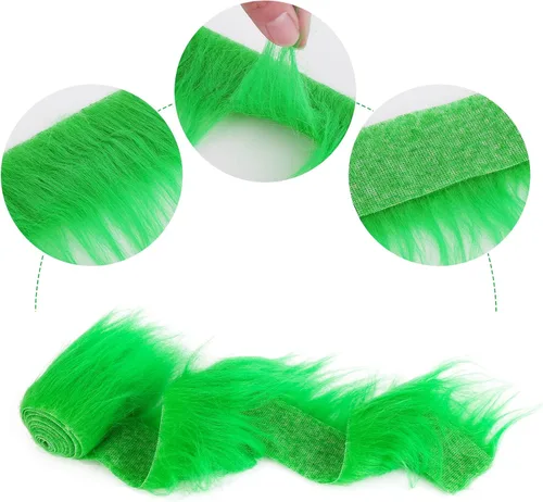 Miniatura 4 de Lusofie Tiras Precortadas de Tela de Piel Sintética Afelpada Lanuda 2x60 pulgadas Piel Verde Esponjosa Peluda para Manualidades para Árbol