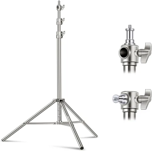 Miniatura 9 de NEEWER Soporte de luz de acero inoxidable de 102 pulgadas/2.6m, soporte de trípode de fotografía resistente acolchado con resorte con adaptador