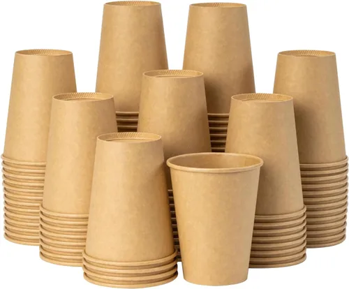 RACETOP Paquete de 100 tazas de café de 12 onzas, tazas de café desechables, vasos de papel Kraft, tazas calientes sin blanquear para el hogar,