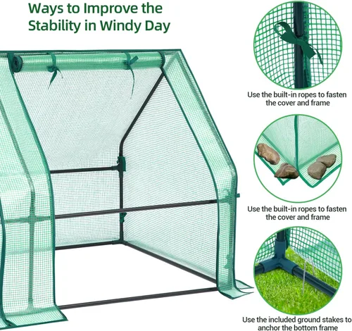 Miniatura 3 de Ohuhu Mini invernadero portátil, invernaderos de 71 x 36 x 36 pulgadas para exteriores con puertas dobles grandes con cremallera y estacas de Verde