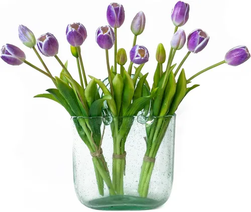 Miniatura 11 de DUYONE 15 flores de tulipanes artificiales, suave al tacto, realista, ramo de tulipanes de látex para el hogar, oficina, boda, fiesta, decoración