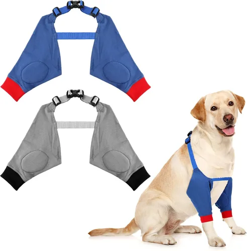 Oudain 2 pares de protectores de codo de perro con banda elástica, suave acolchado ajustable para perritos pequeños, medianos y grandes, 2 colores
