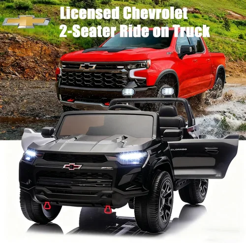 Miniatura 3 de POSTACK Chevrolet 24V 7Ah - Vehículo de juguete con batería grande para niños, camión de 2 plazas con control remoto, luces LED brillantes y juego