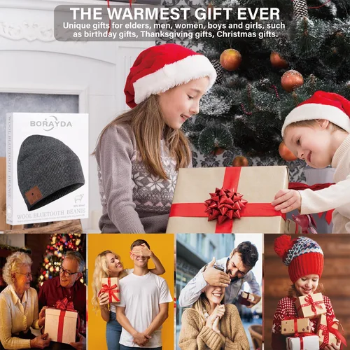 Miniatura 6 de Merino - Gorro de lana con Bluetooth 5.2, estéreo HD, 30 horas de tiempo de reproducción, micrófono integrado, regalo electrónico de Navidad