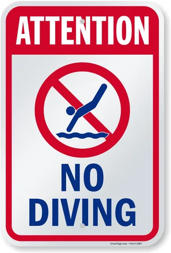 SmartSign Letrero "Attention - No Diving" | Aluminio de 12 x 18 pulgadas