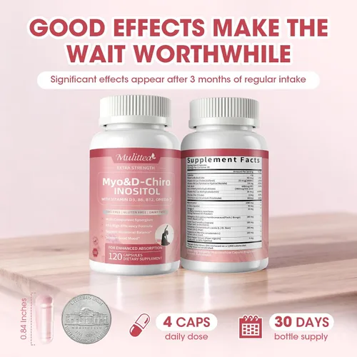 Miniatura 8 de Mulittea Suplemento de Myo-Inositol y D-Chiro para Mujeres - Inositol Liposomal 14-en-1 con Ácido Fólico, Omega-3 y Multivitaminas para Equilibrio