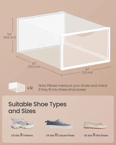 Miniatura 2 de SONGMICS Cajas de zapatos, organizador de almacenamiento de zapatos para armario, caja apilable de plástico para tenis, paquete de 12, transparente