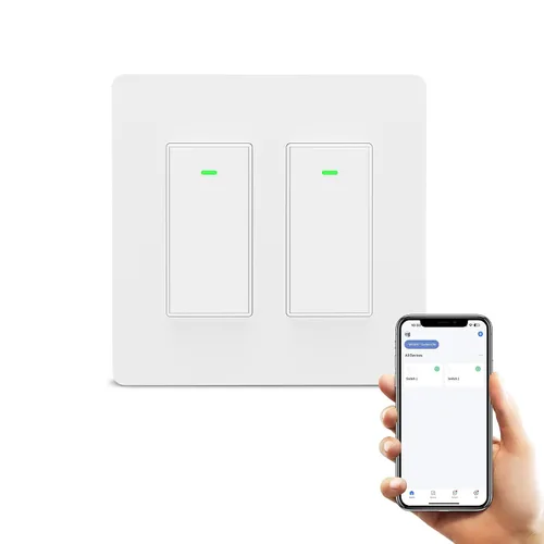 Interruptor de luz inteligente de 2 bandas (botón), interruptores de luz WiFi inteligentes dobles, interruptor inteligente compatible con Alexa y
