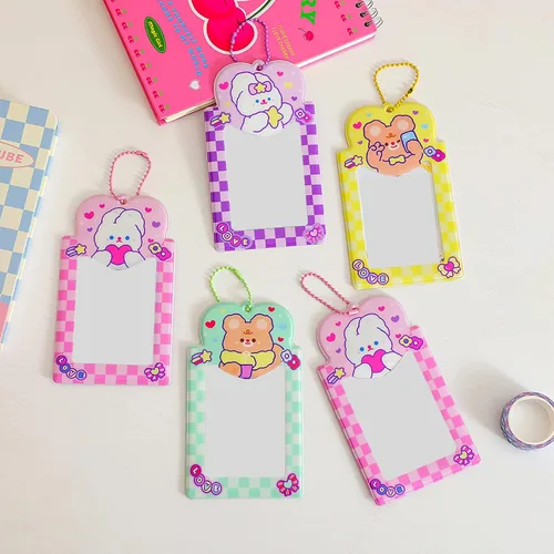 Miniatura 3 de Paquete de 4 soportes para tarjetas fotográficas de conejo Kpop Y2K, funda para fotos de dibujos animados, tarjeta de crédito, funda protectora