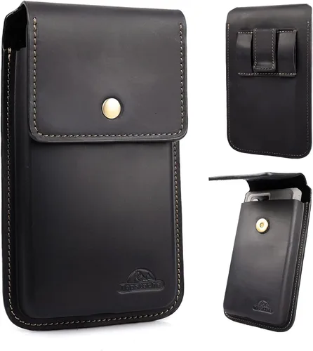 Miniatura 8 de Topstache Funda de cuero grande para cinturón, funda de celular con clip para S23/S22, bolsa de cuero para iPhone 14 Pro/14 marrón oscuro
