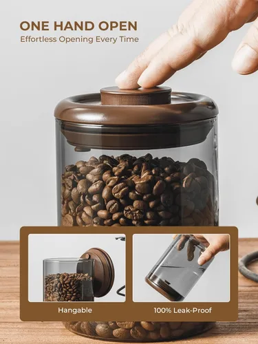 Miniatura 2 de Recipiente de vidrio para café molido hermético de 10 oz – Bote de café molido con tapa Pop Top y válvula de CO₂, recipiente de granos de café