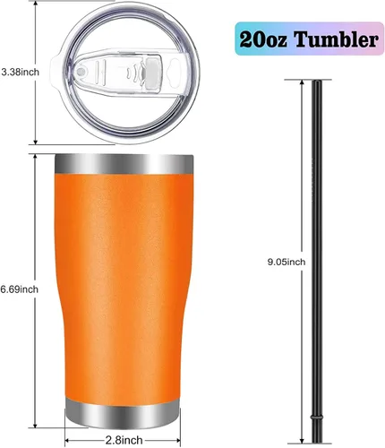 Miniatura 2 de VEGOND Vaso de acero inoxidable de 20 onzas con tapa y pajita, aislado al vacío, taza de café de viaje de doble pared (negro, paquete de 6)