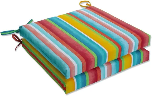 Miniatura 11 de Pillow Perfect Cojín cuadrado para asiento de silla esquinera para interiores y exteriores con lazos, relleno de fibra de felpa, resistente a