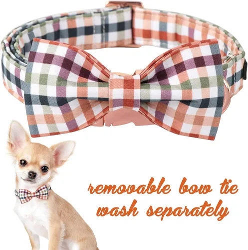 Miniatura 3 de Collar de perro de algodón con lazo floral a cuadros de Unique Style Paws, collar de perro colorido con lazo para perros pequeños, medianos y Plaid