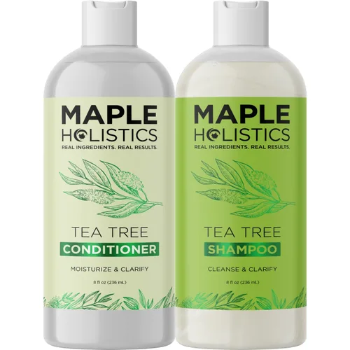 Miniatura 8 de Juego de champú y acondicionador de árbol de té, champú y acondicionador clarificante sin sulfato para el cuidado del cabello graso y el cuero
