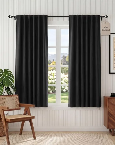 Miniatura 15 de PONY DANCE Cortinas opacas 100% cortas de 24 pulgadas de largo, medias cortinas con aislamiento térmico para ventanas pequeñas con parte trasera