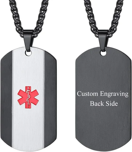 U7 Medical ID Tag Pendant Stainless Steel 18K Gold Plated Custom Emergency Dog Tags Pendant in Classic TagCrossHeartRound Shape Necklaces for Men