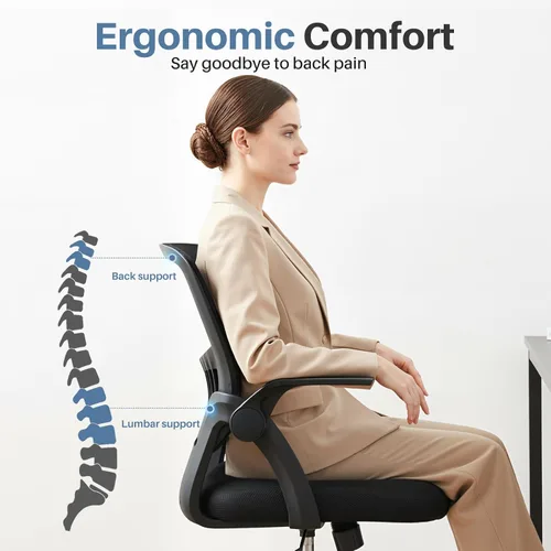 Miniatura 5 de DUMOS Silla de Oficina para Hogar y Computadora - Ergonómica con Respaldo Medio y Soporte Lumbar y Modo de Balanceo, Altura Ajustable con Brazo
