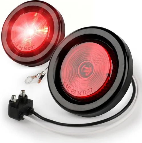 MAXXHAUL 80653 luz LED de balizamiento y gálibo lateral redonda, 2 pulgadas, color rojo con arandela para remolque, camión y RV, paquete de 2