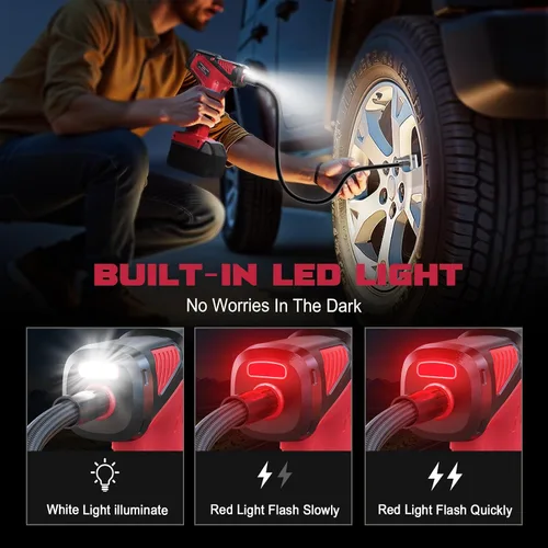 Miniatura 7 de Inflador de neumáticos, compresor de aire portátil compatible con batería Milwaukee de 18 V, bomba de aire LIVOWALNY de 150 PSI, bomba de aire