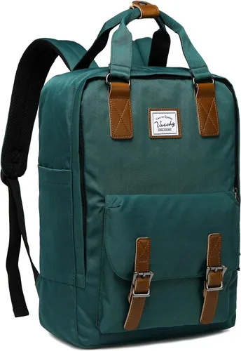 Miniatura 12 de VASCHY Mochila para computadora portátil para mujeres/hombres, mochila de viaje de trabajo de 15.6 pulgadas, mochila vintage resistente al agua