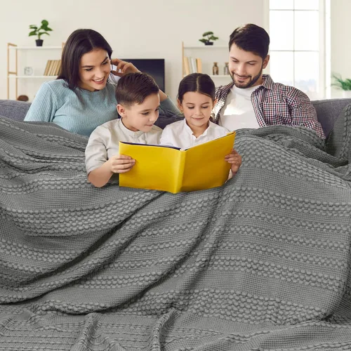 Miniatura 53 de PHF - Manta tejida de punto gofre 100% algodón, suave, ligera, transpirable, acogedora, de verano, para sofá y cama, tejida, estética, decoración
