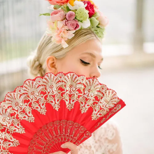 Miniatura 4 de INNOLIFE Abanico de mano plegable español con patrón retro para mujeres, abanico plegable chino de mano para fiestas, baile, bodas y decoración