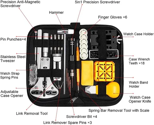 Miniatura 6 de BYNIIUR Kit de reparación de reloj herramientas de barra de resorte abridor de caja de reloj kit de herramientas de repuesto de batería de reloj