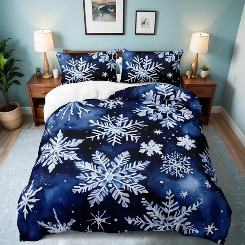 Miniatura 31 de Herside Juego de funda de edredón de Navidad, tamaño Queen, colorido patrón navideño impreso, bonita decoración navideña, microfibra suave, funda