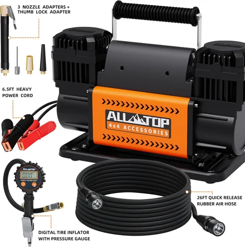 Miniatura 3 de ALL-TOP Compresor de Aire de Doble Cilindro con Kit Inflador de Neumáticos con Manómetro de Presión Digital, Inflador Portátil 12V 12.35 pies³/Min