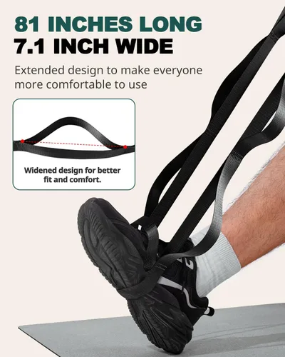 Miniatura 6 de Correa Trideer para estiramiento y yoga, correa de terapia física para entrenamiento en casa, ejercicio, pilates y gimnasia, 10 bucles, bandas Negro