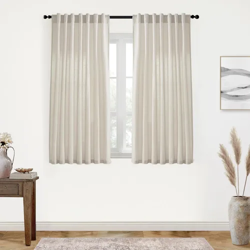 Miniatura 71 de XTMYI - Cortinas transparentes de 54 pulgadas de largo, juego de 2 paneles para baño, cortinas cortas de lino y algodón con semi privacidad
