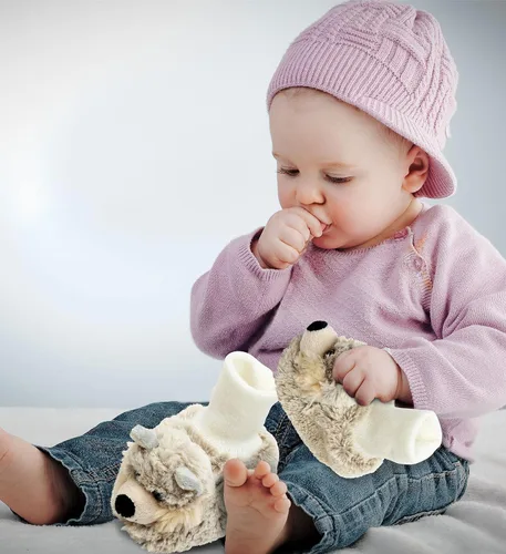 Miniatura 5 de DolliBu - Zapatos de bebé de felpa suave de lobo gris Suave y esponjoso forro polar unisex con lobo de peluche para bebé niño o niña Pantuflas