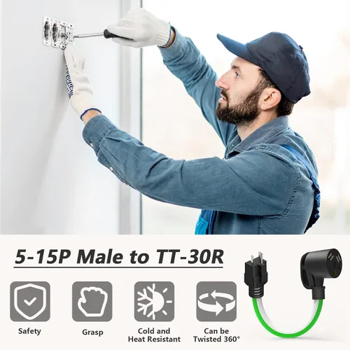 Miniatura 7 de Cable adaptador RV de 15 amperios a 30 amperios y 110 voltios, cable adaptador de 12 pulgadas NEMA 5-15P macho a TT-30R hembra, convertidor