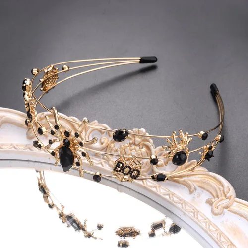 Miniatura 2 de Diadema de Halloween para Mujeres Banda de Cabello de Araña de Cristal Aro de Cabello Ancho de Aleación Dorada Accesorios de Halloween